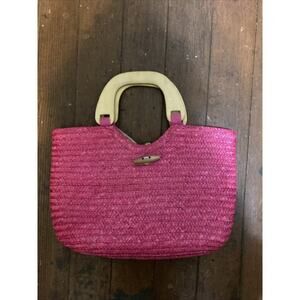 Gently Used -Straw Bag with Wooden Handles from White Stag - Turquoise